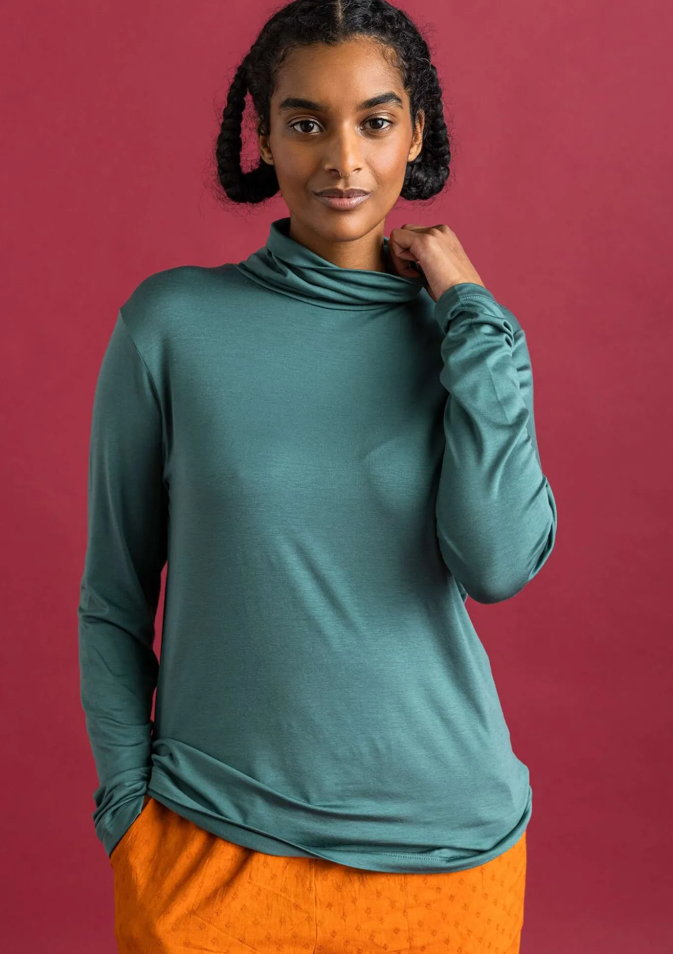 Jersey-Rollkragenshirt aus Lyocell/Elasthan